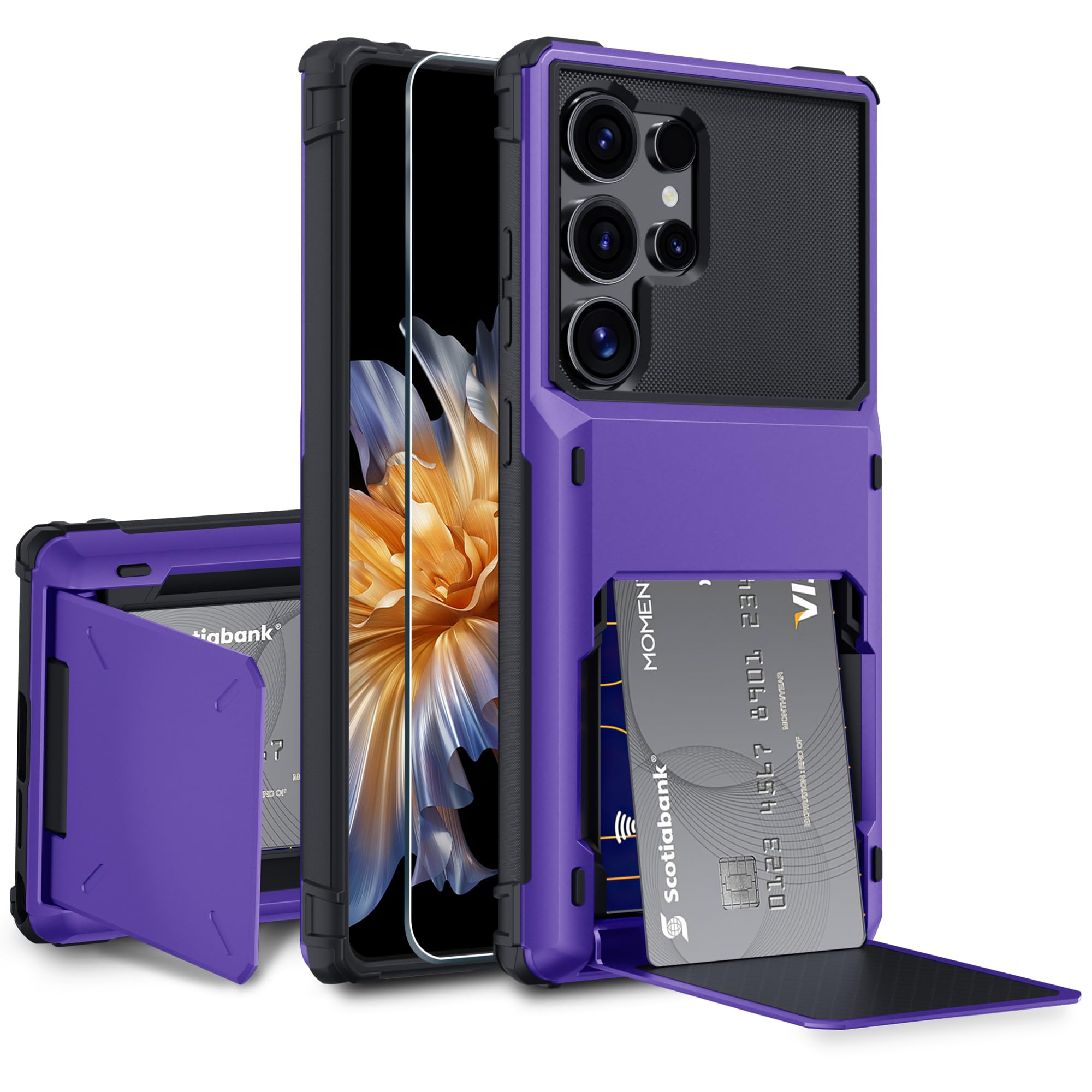 GOVTAN Compatible with Samsung Galaxy S25 Ultra 5G Case Built-in Card Holder[Store 5 Cards]+Screen Protector,RFID Protection,Dual Layer TPU Heavy Duty