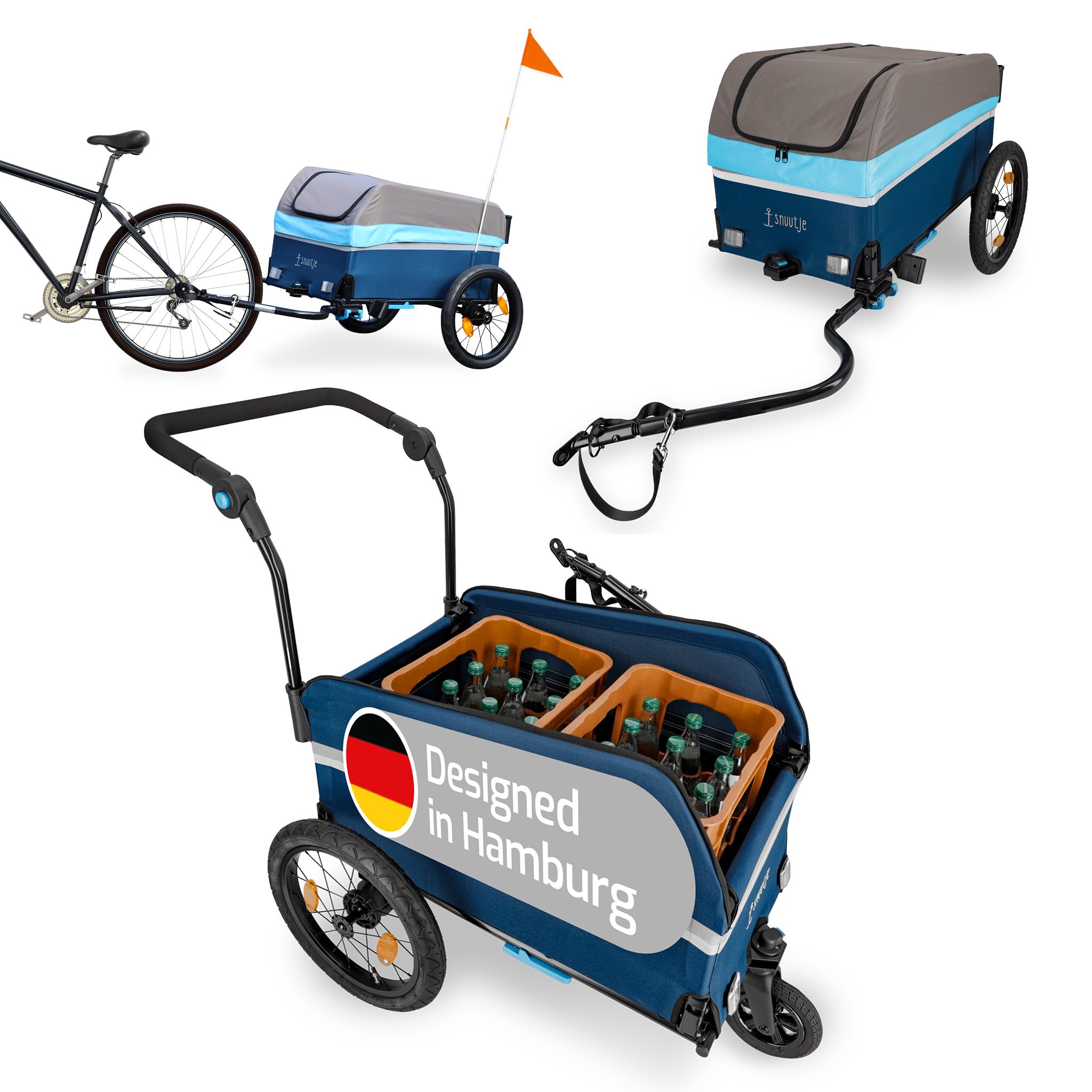 Snuutje 2-in-1 Fahrradanhnger und Handwagen | perfekt als Einkaufstrolley  und Transportwagen | Lastenanhnger frs Fahrrad | wie Bollerwagen faltbar  mit Dach : Amazon.de: Sport & Freizeit
