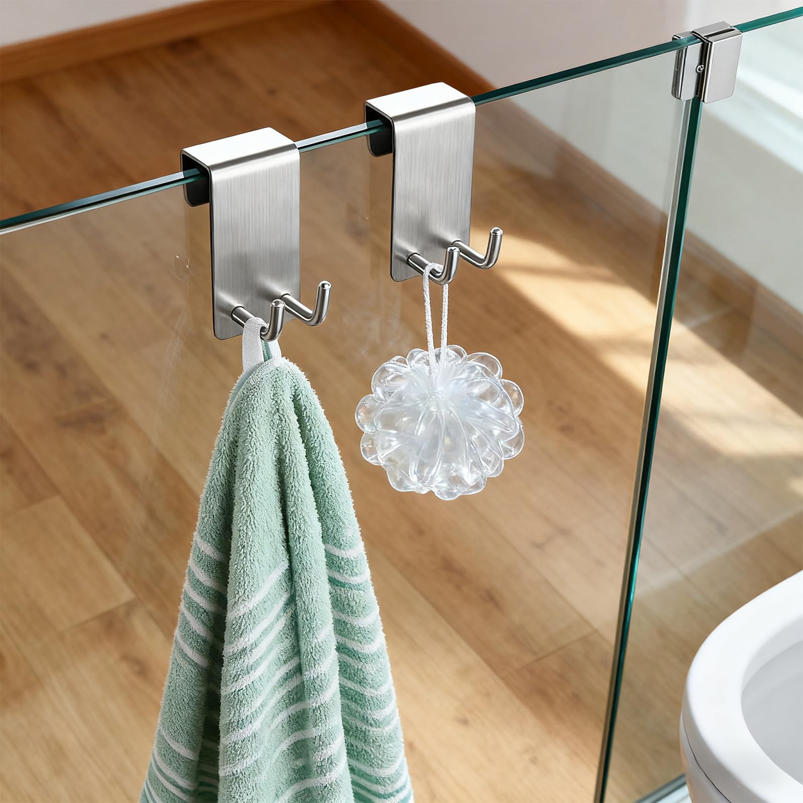 Godneei Stainless Steel Shower Hooks, Punch-Free Shower Screen Door Hooks, No Drilling Required - Image 3