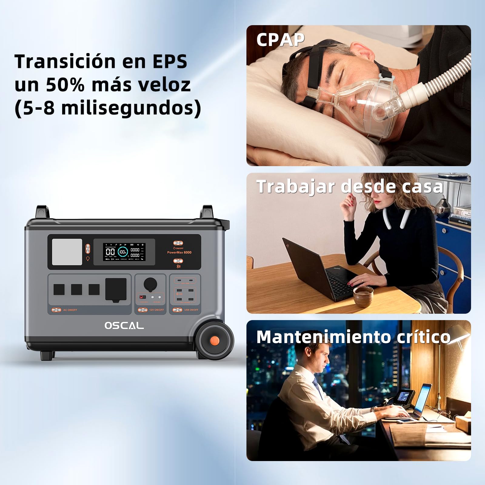 Estacion de Energia Portatil PowerMax 6000, 3600Wh/6000W LiFePO4 | Batería de Gran Potencia (pico de 9000W), Generador Solar, Carga Rápida de 0-80% en 90 min para Camping, RV, Apagón