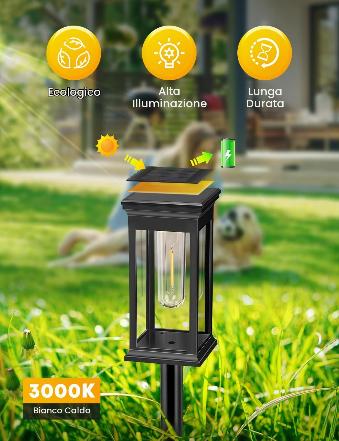 Lampade solari per esterni, giardino, luce bianca calda, 4 pezzi