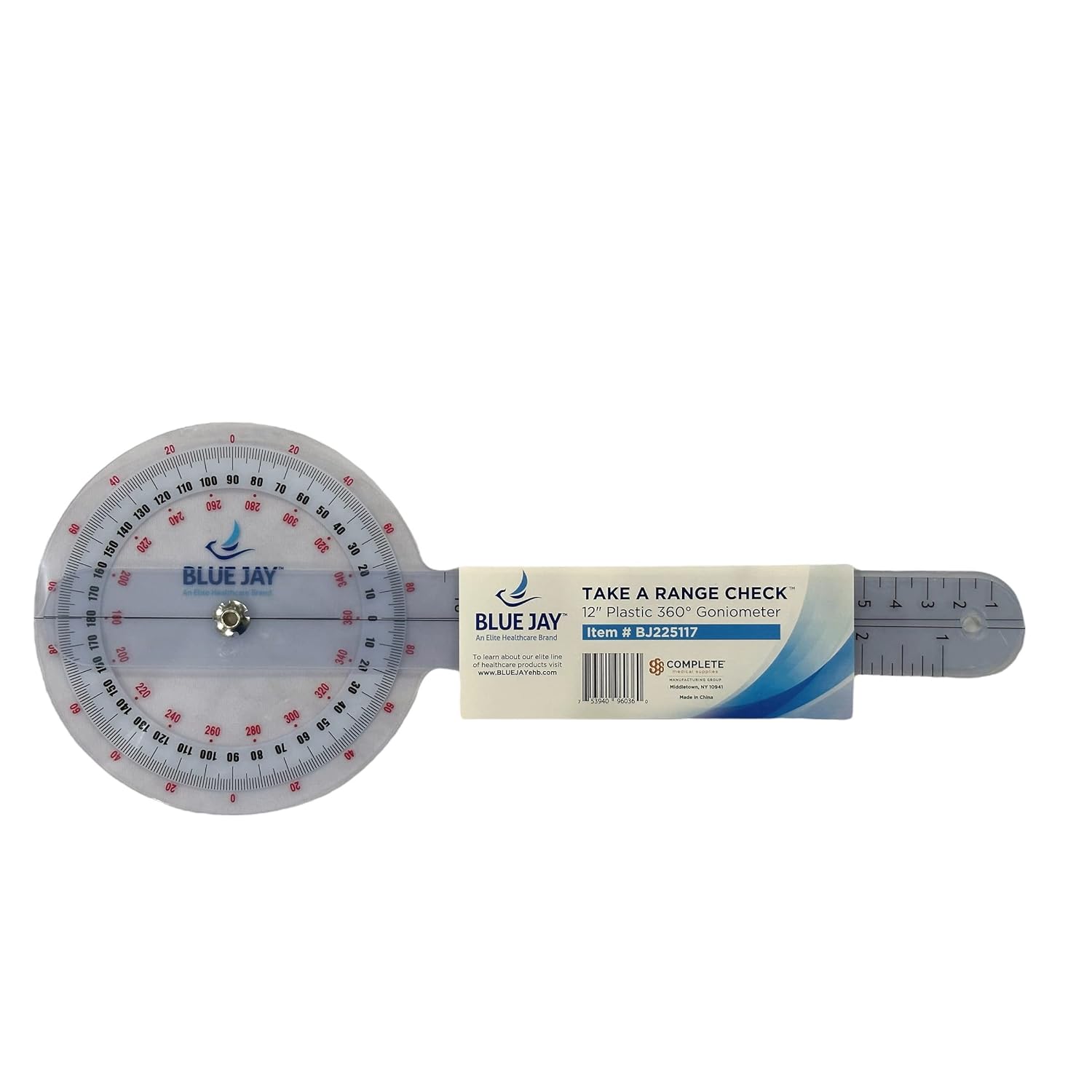 Blue Jay an Elite Healthcare Brand Take a Range Check Clear Plastic Goniometer - 360 Degree Occupational Therapy - Body Measuring Tape Goniometer Protractor - 12 inch Physical Therapy Aids : Health & Household