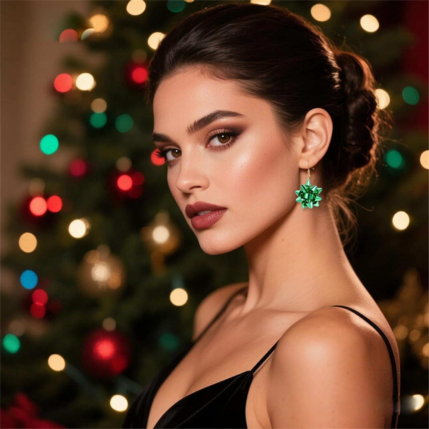 Christmas Bow Necklaces Earrings Set For Women 3D Enamel Red Green yellow White Xmas Bows Flower Glitter Small Lightweight Pendant Necklaces Earrings Winter Autumn Festival Holiday Fashion Jewelry Gifts - Image 3