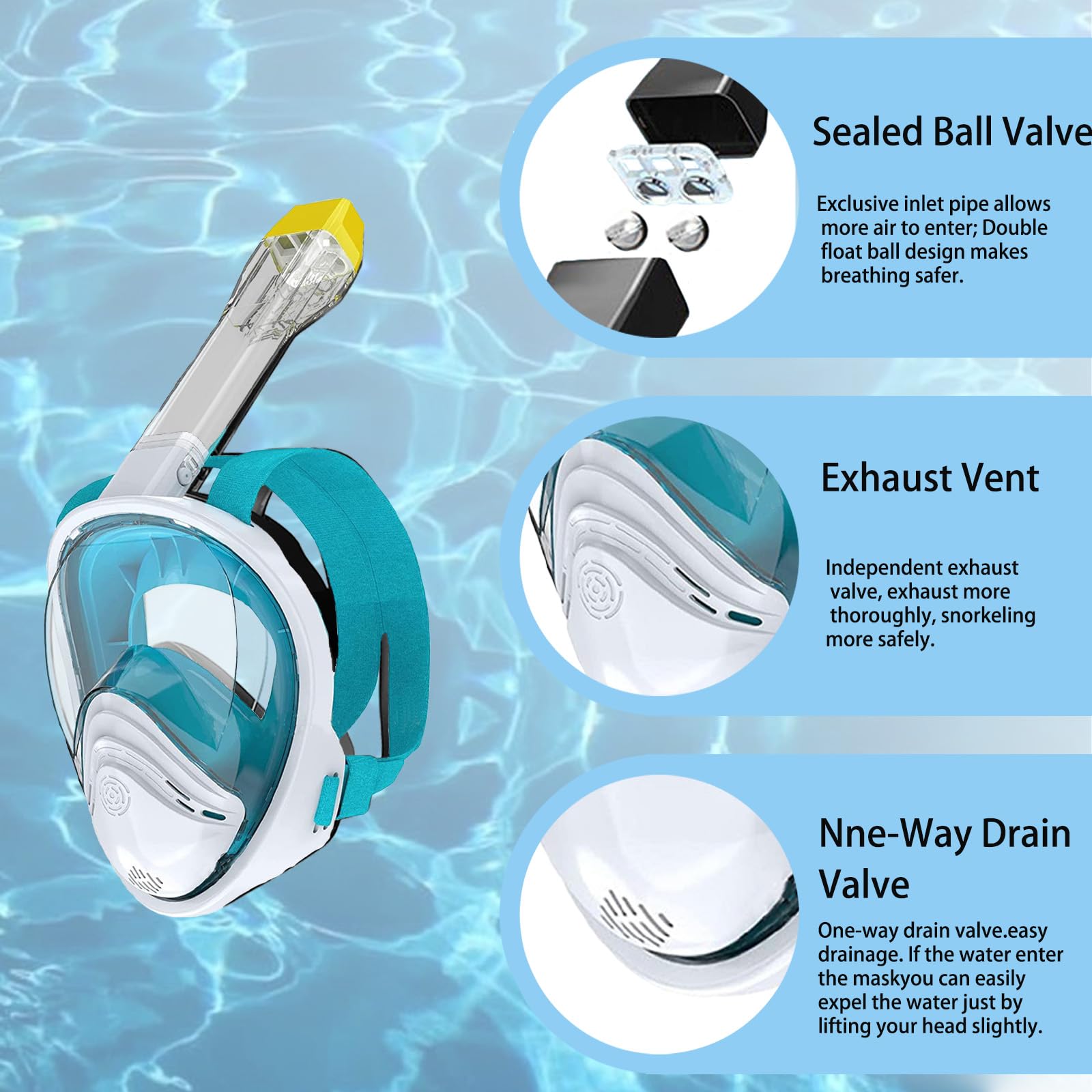 Maschera da snorkeling per adulti – maschera subacquea per adulti – maschera integrale – protezione contro la CO2 | maschera completa per snorkeling | set alternativa | maschera integrale per