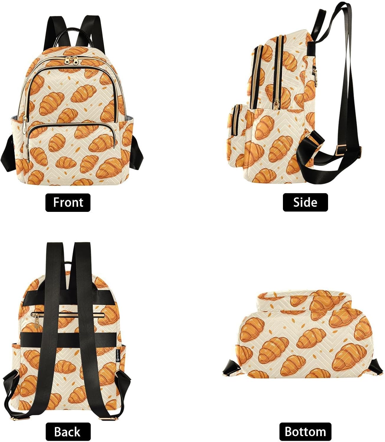 Croissant Bread Polka Dots Backpack Purse for Women Shoulder Bag Fashion Daypack Ladies Handbag Lightweight Travel Bag Rucksack