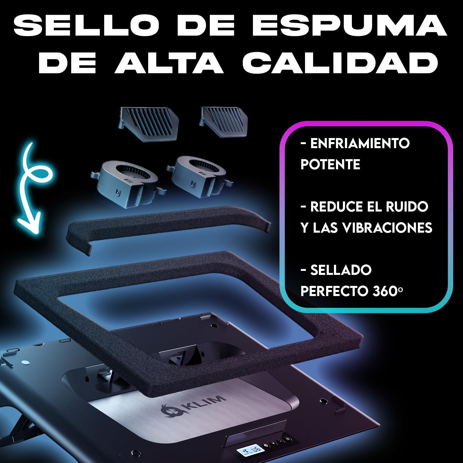 KLIM Mistral - Base Refrigeradora Portatil - Nuevo - Potente Ventilador a 4500 RPM - Protege tu portátil Gaming y Aumenta su Rendimiento - Compatible de 15 a 17 Pulgadas