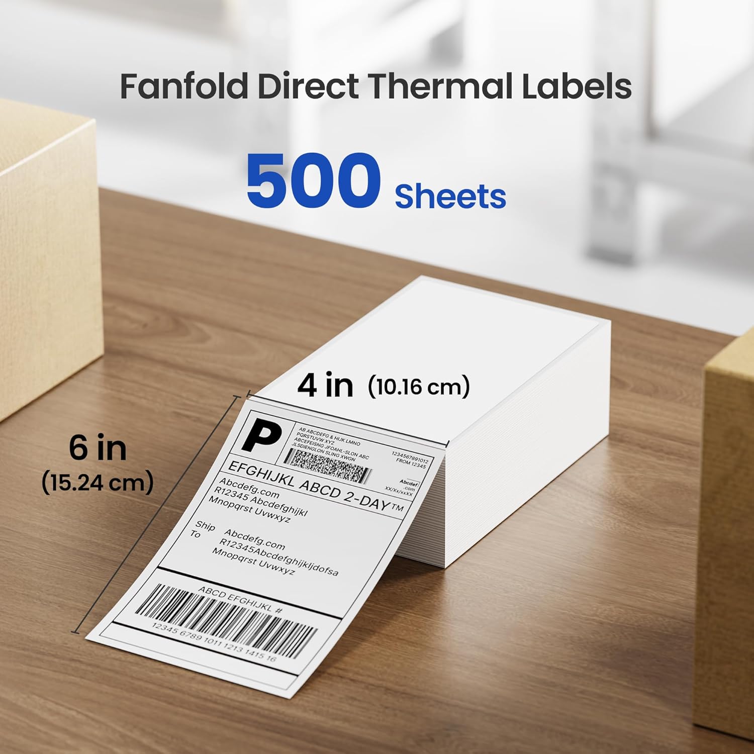 4x6 Direct Thermal Shipping Labels, Pack of 500, Perforated Fanfold, Commercial Grade Permanent Adhesive for Thermal Printers, Mailing & Shipping Packages