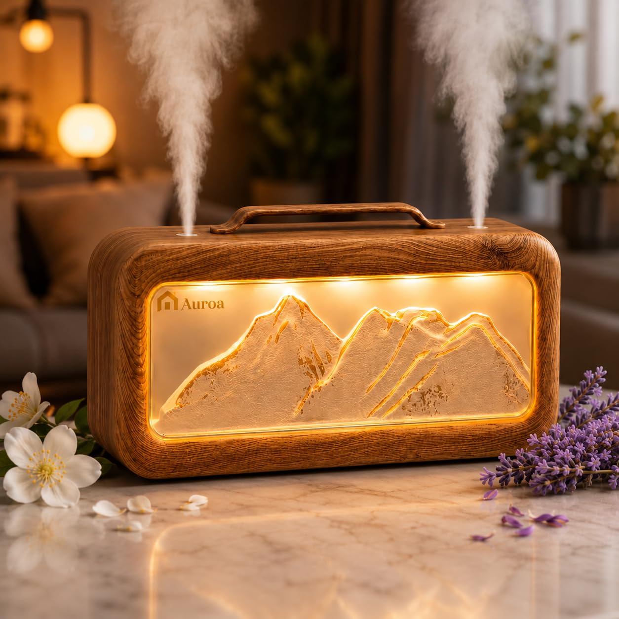 Auroa 600ML Ultrasonic Cool Mist Humidifier Room Moisture | Wood Grain Essential Oil Diffuser for Home | Mist Maker Fogger with 4 Light Modes & Auto Shut Off | Home Decor-image-22