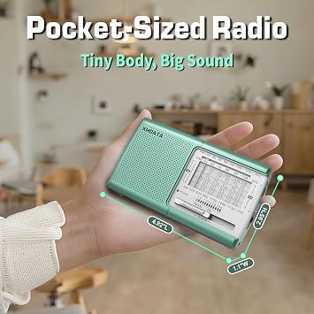 XHDATA D219 Radios Portable Am Fm with Strong Reception Compact Design, Small Battery Operated Transistor Radio(AA) Clear Sound Speaker Earphone Jack Ideal Gifts for Elder, Family, Outdoor, Green