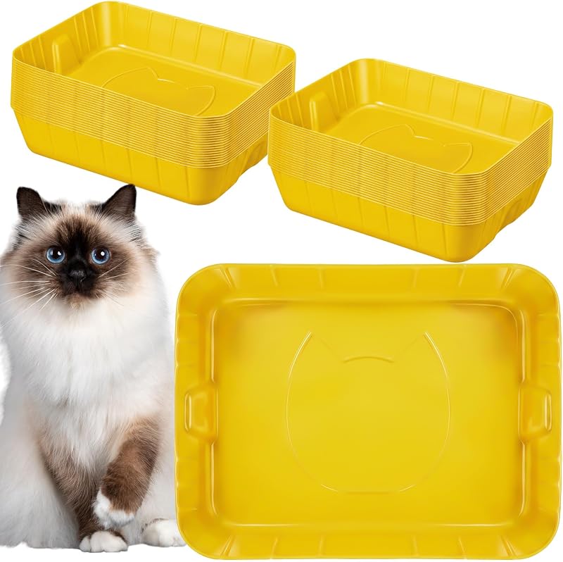 Caixa de Areia Descartável para Gatos Bokon de Plástico Amarela 40 x 30 x 8 cm, Pacote com 50