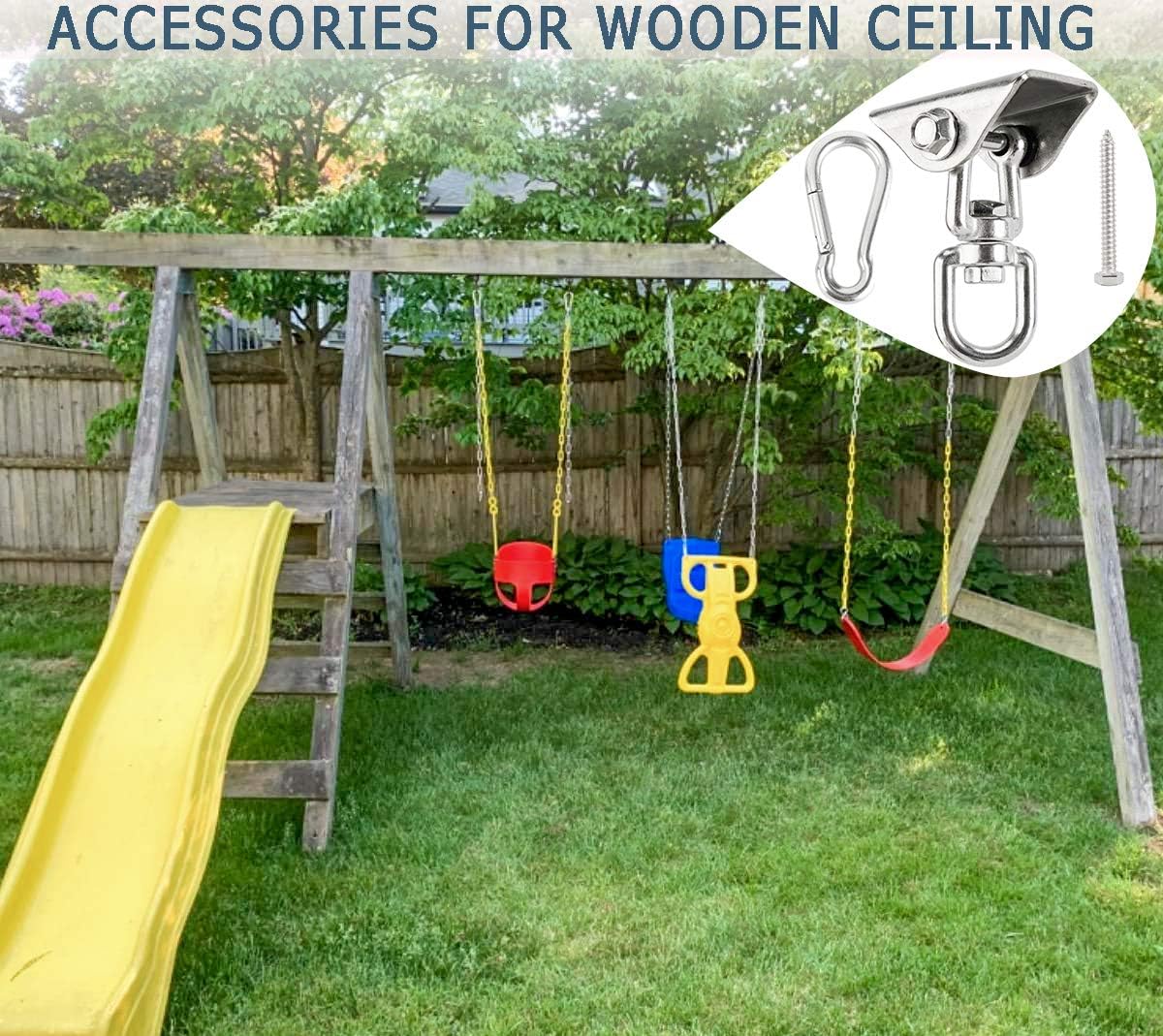 Toolly Swing Hangers for Wooden Concrete Swing Set, 2 Pack Heavy Duty 1300 lb Capacity Antirust Stainless Steel Suspension Hooks, 360°Rotate for Woss Suspension, Hammock Chair Pod Yoga Swing