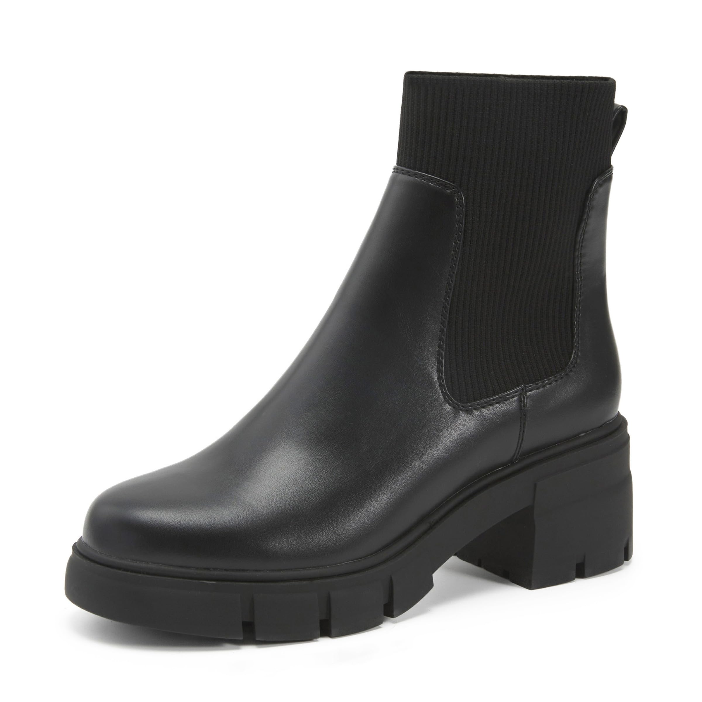 REDTOP Womens Elastic Chelsea Boots Chunky Block Heel Platform Lug Sole Ankle Booties