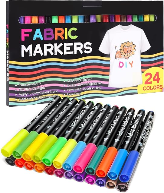 Bepilesto 24 Colours Fabric Pens Permanent for Clothes, Textile Paints Pen for White T-Shirt Canvas Bags Shoes