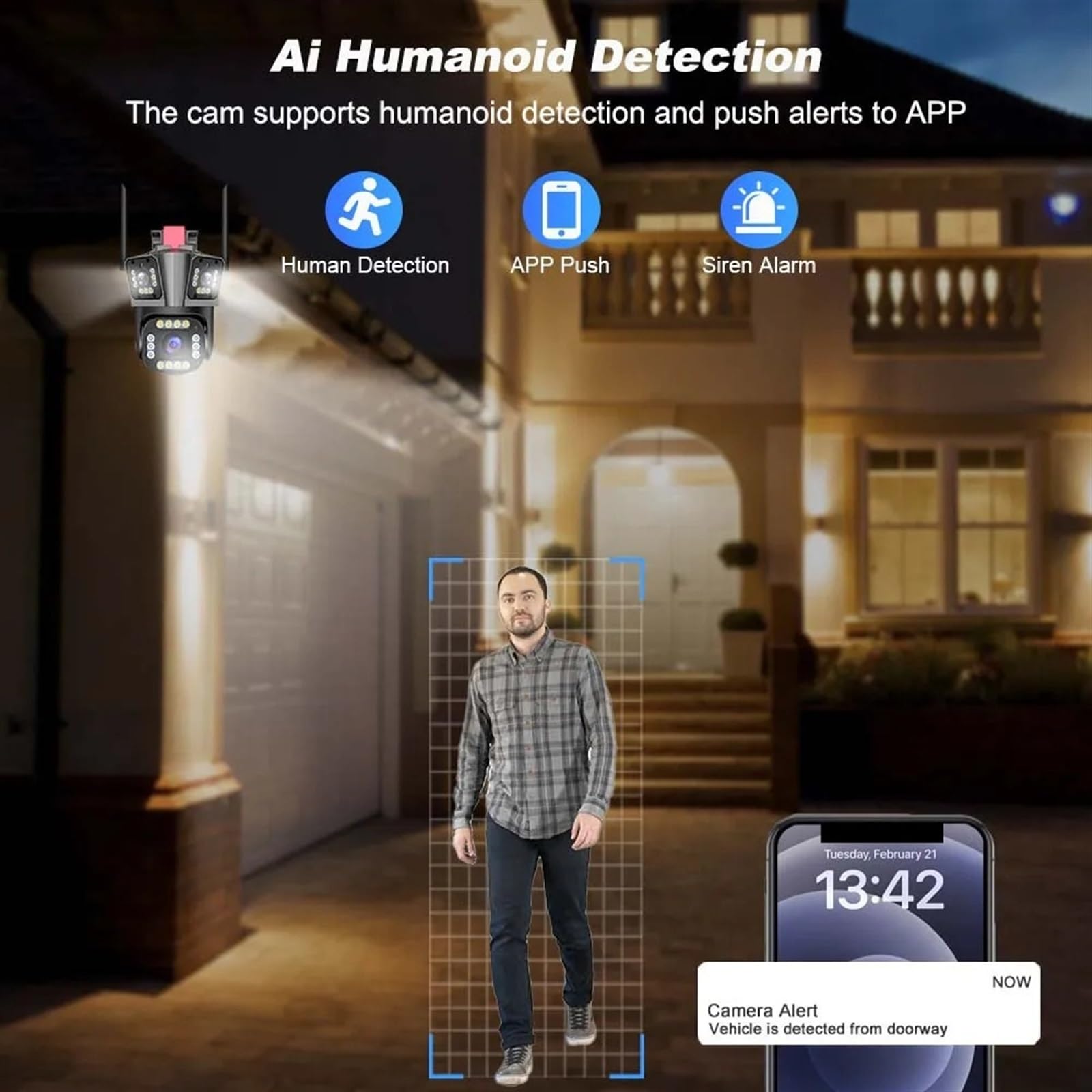 Cámara de Seguridad, Cámara IP 5K 12MP cámara de Seguridad inalámbrica for Exteriores Tres Lentes Zoom 10X Seguimiento automático CCTV PTZ vigilancia Impermeable(5K Camera Add 128G)