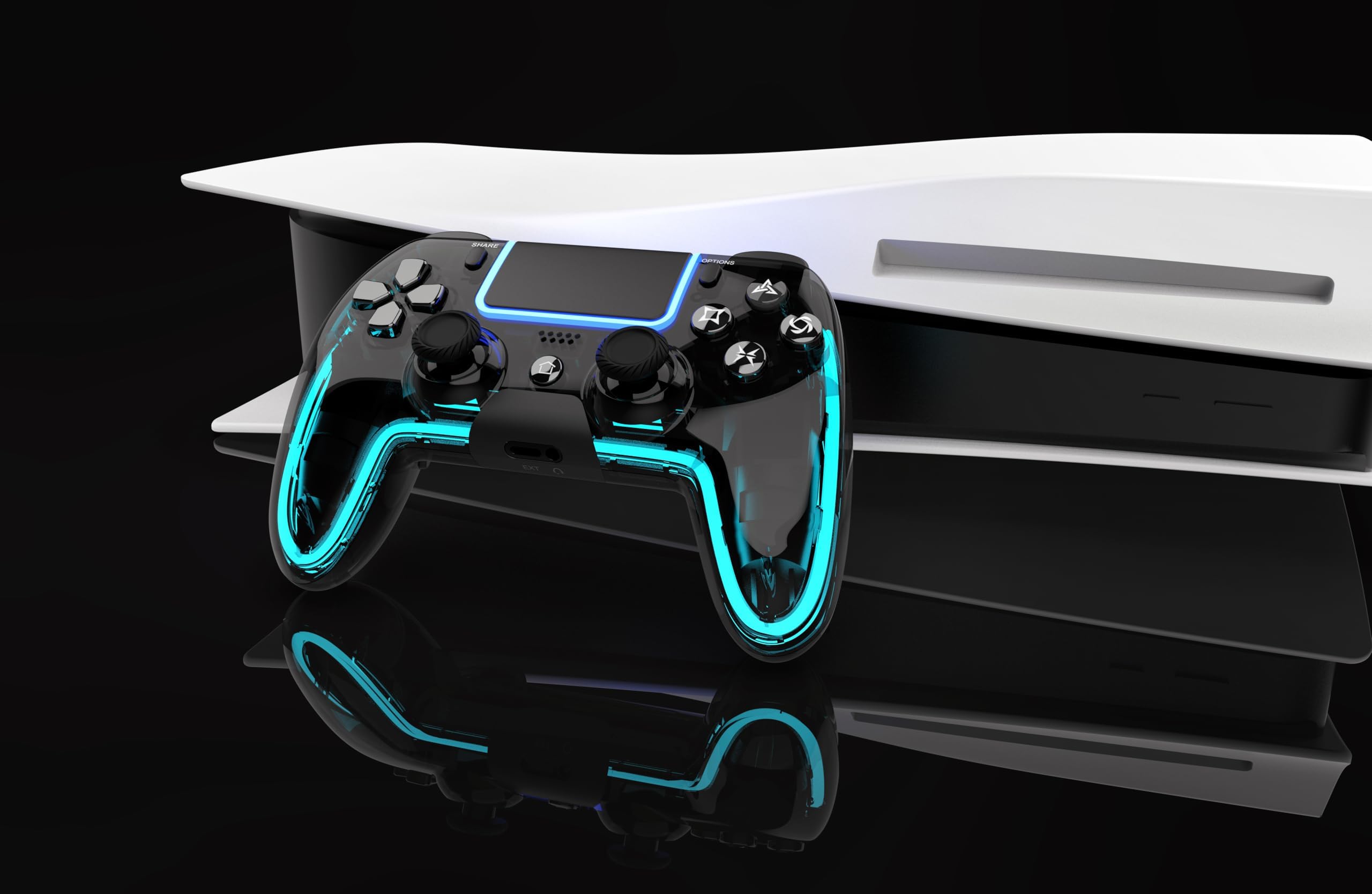 BETMI Controller Wireless per PS5 Pro/Slim, compatibile MAC/Steam Deck/PC, joystick Effetto Hall, doppia vibrazione/Macro/Turbo, jack 3,5mm, 6 assi, gamepad LED con altoparlante (Transparent Black)
