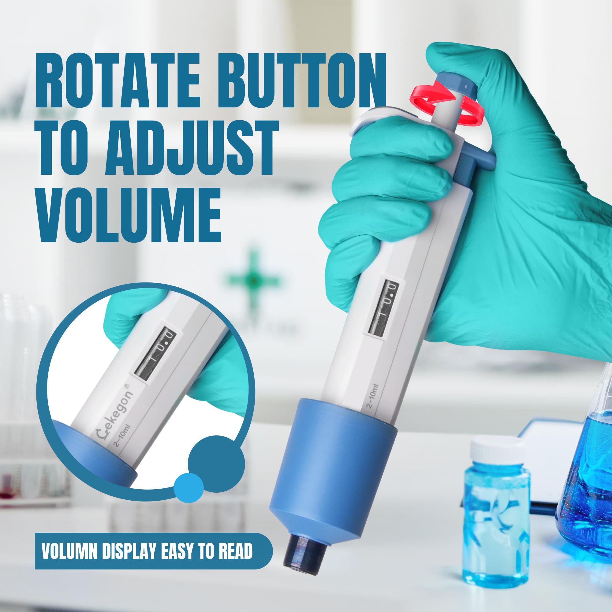 Pipettatore Monocanale Da Laboratorio 2-10ml - Display Digitale, Puntali Inclusi - Foto 6