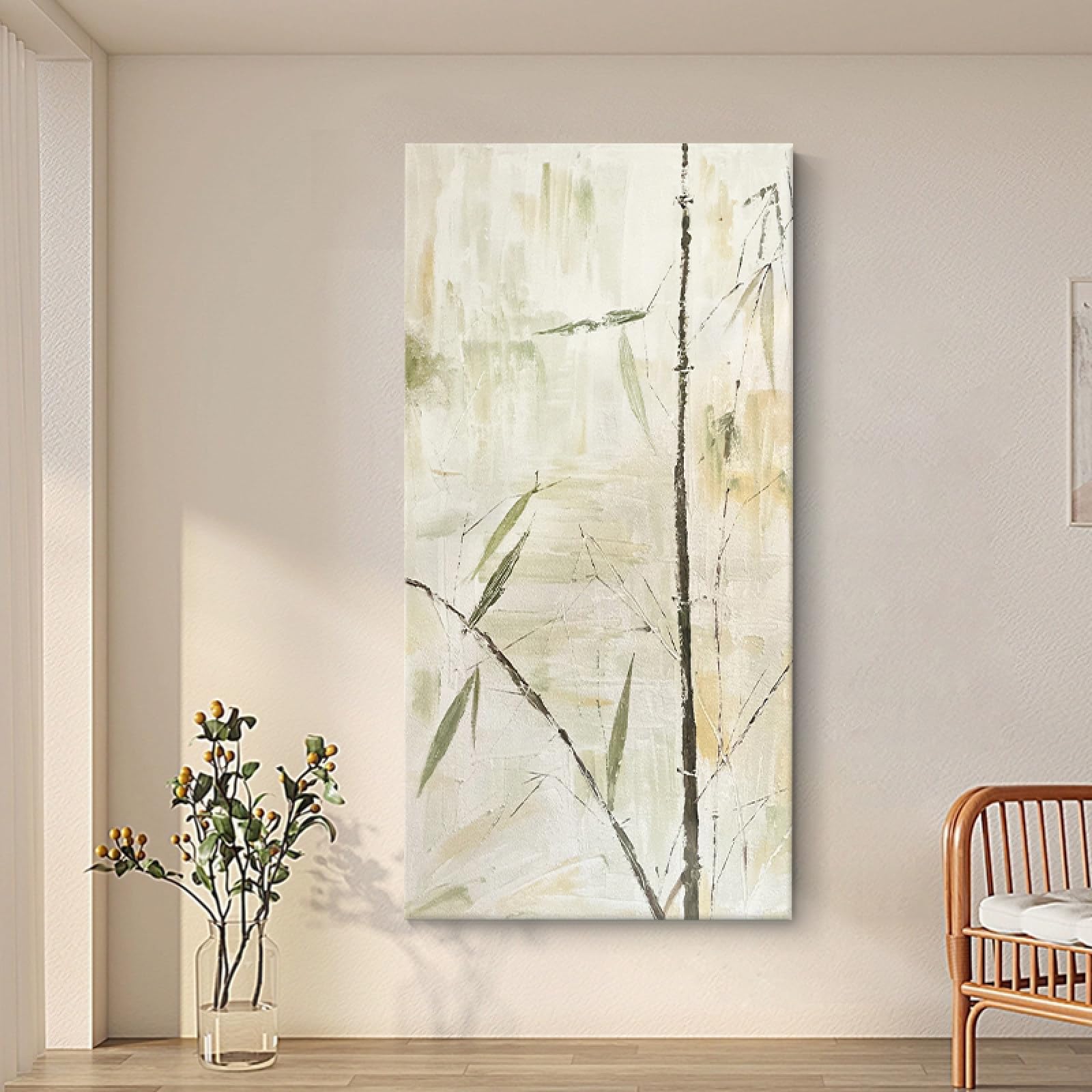 Peinture à l'huile sur toile bambou abstrait fait main art mural salon