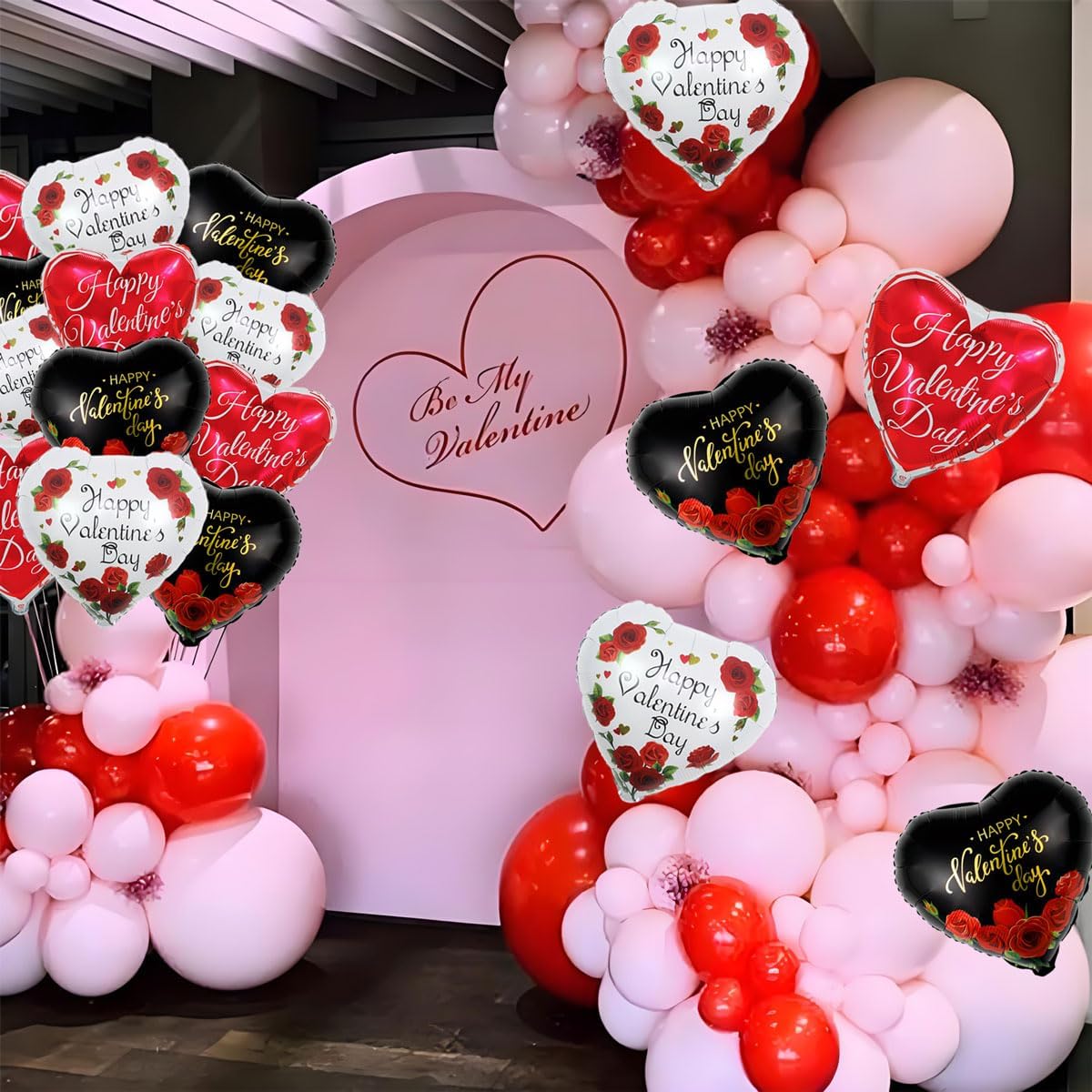 Happy Valentines Day Balloons - 15 Pcs Black White Red Heart Balloons for Valentines Day Decorations, 18 Inch Heart Shaped Balloons for Valentines Foil Balloons, Valentines Day Party Decorations - Image 2