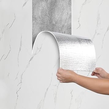 Peel and Stick Wall Panels Self-Adhesive Marble Effect Wallpaper Waterproof Insulating Wall Paper 2.3mm Thick Contact Paper for Kitchen,Living Room,Bedroom,Ceilings,Cabinets,White 40x300CM