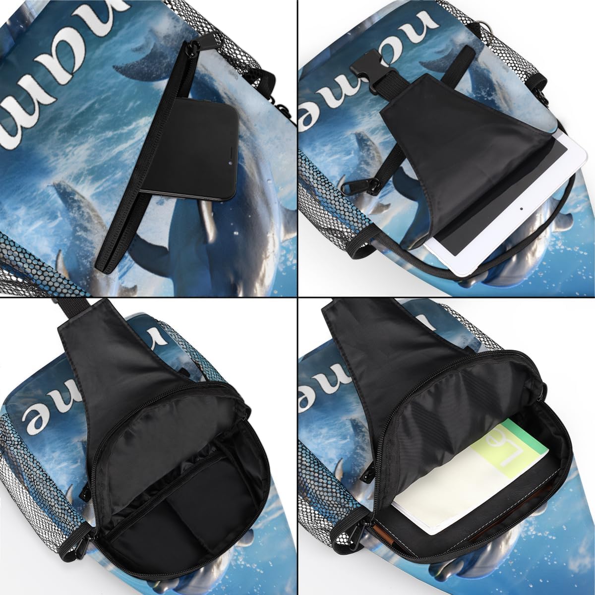 Blue Dolphin Print Custom Sling Backpack Personalized Crossbody Bags for Women Men Chest Bag for Travel Hiking Sports