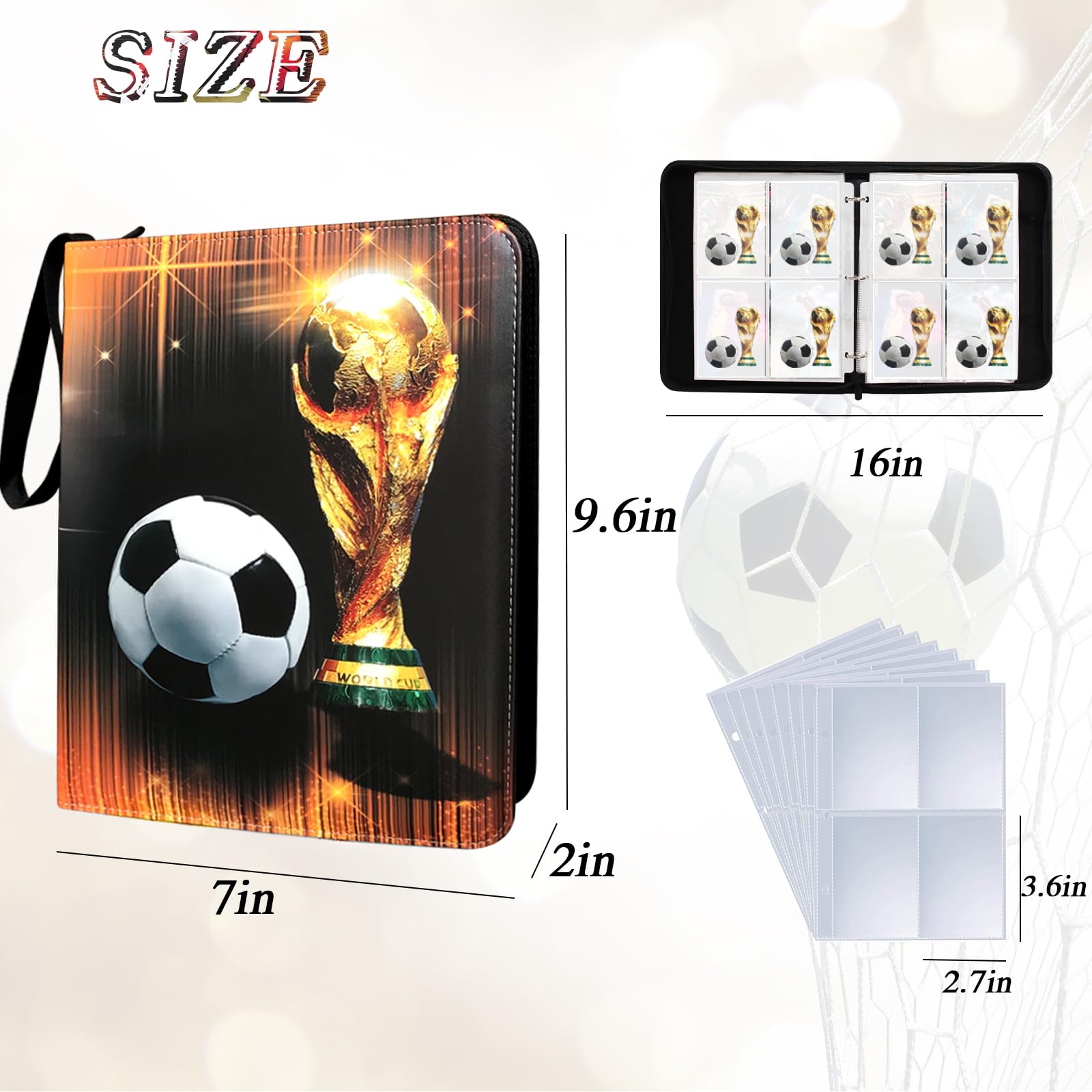 Álbum De Cromos De Fútbol Con 50 Páginas – Fundas Para 400 Tarjetas – Cremallera Y Correa – Cuero PU – Tamaño 24x19x5 Cm