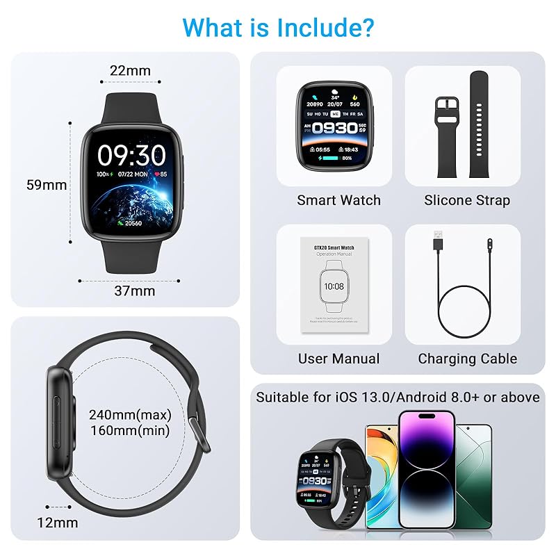 Gydom Smartwatch voor heren dames, Alexa ingebouwd, Voor Android IOS, IP68 waterdicht, zwemmen, 1.8 Vrouwen Fitness Horloge 100 Sport Modi, SpO2, Stress, Slaap Monitor, 100 Wijzerplaten, Wit