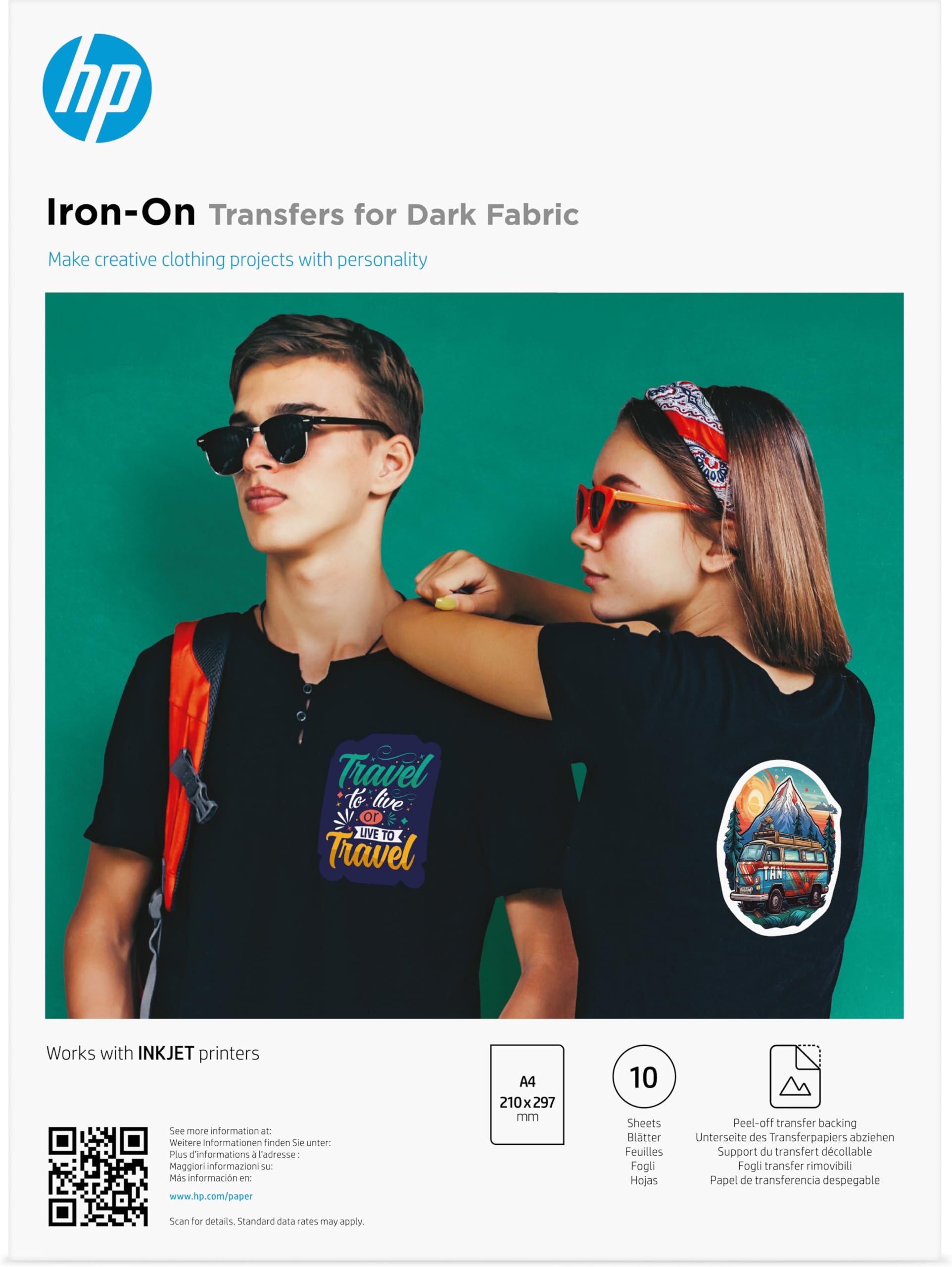 HP Iron-On Transfers for Dark Fabric, A4 (210 x 297 mm), 10 Sheets