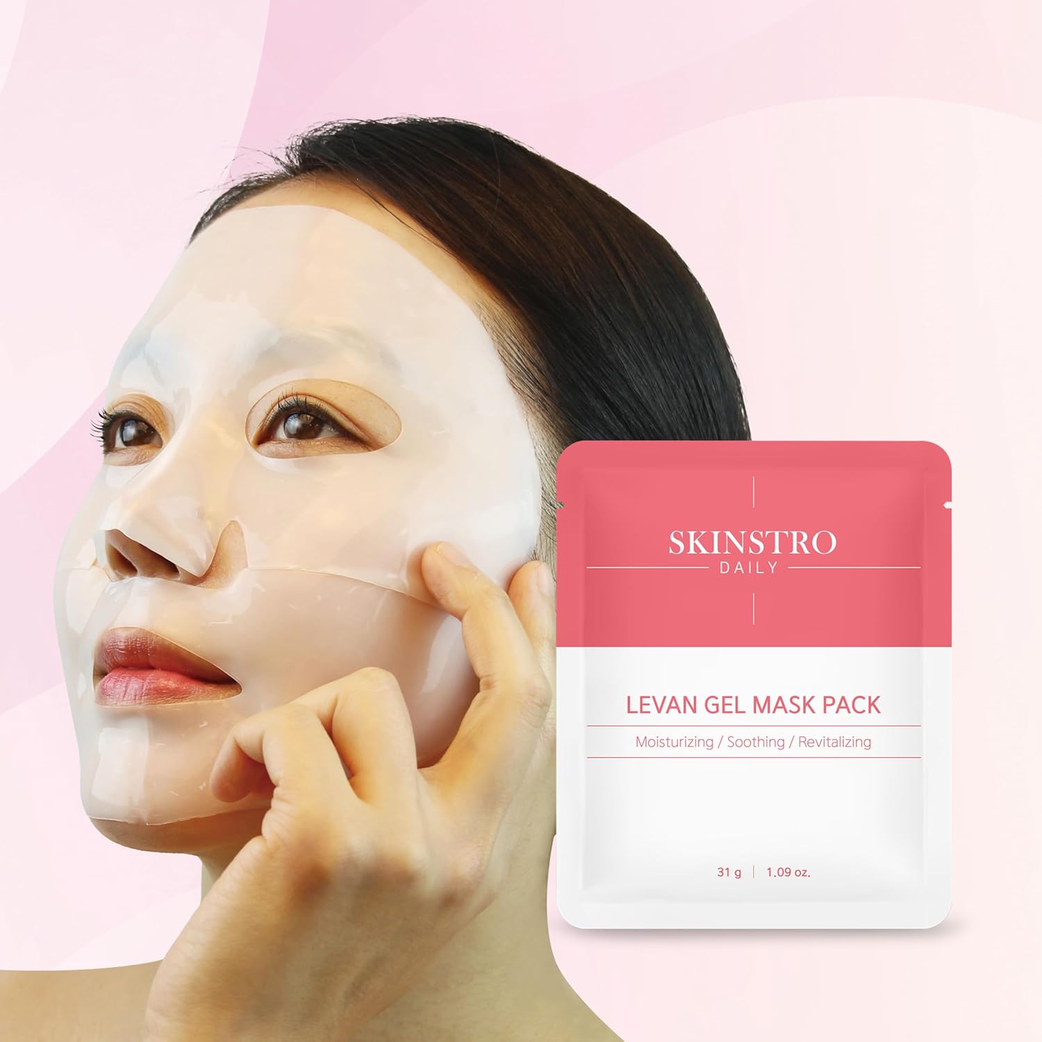 Korean Hydrogel Face Mask, 4-Pack Levan Gel Mask with Centella Asiatica, Collagen & Hyaluronic Acid – Deep Hydration, Soothing & Firming – 31g (1.09oz)