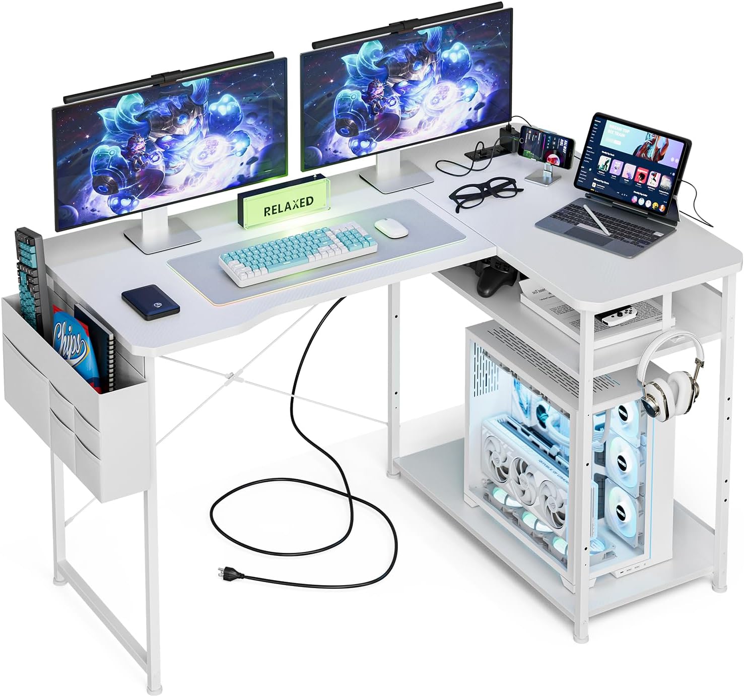 Acrolix L Shaped Static Gaming Desk 48 Inch White Carbon