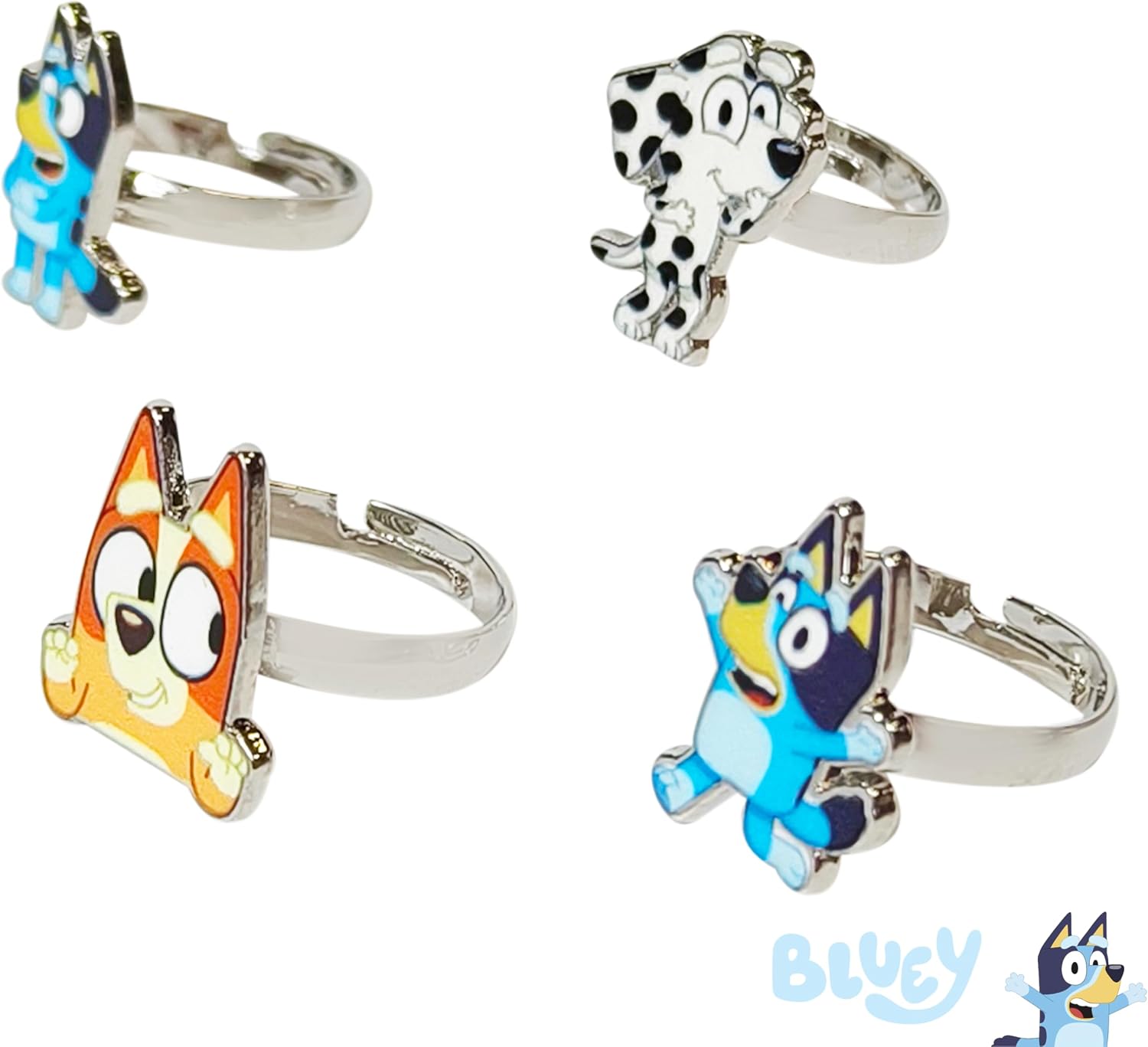LUV HER Bluey Kids Jewelry: 4-Piece Adjustable Rings for Girls, Ring Sets with metal charm Fashion Girls Jewelry Ages 3+ image 4