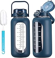 Vista 14 de Botellas de agua de vidrio de 64 oz con pajilla de medio galón, botella de agua motivacional grande con marcador de tiempo, botellas de agua