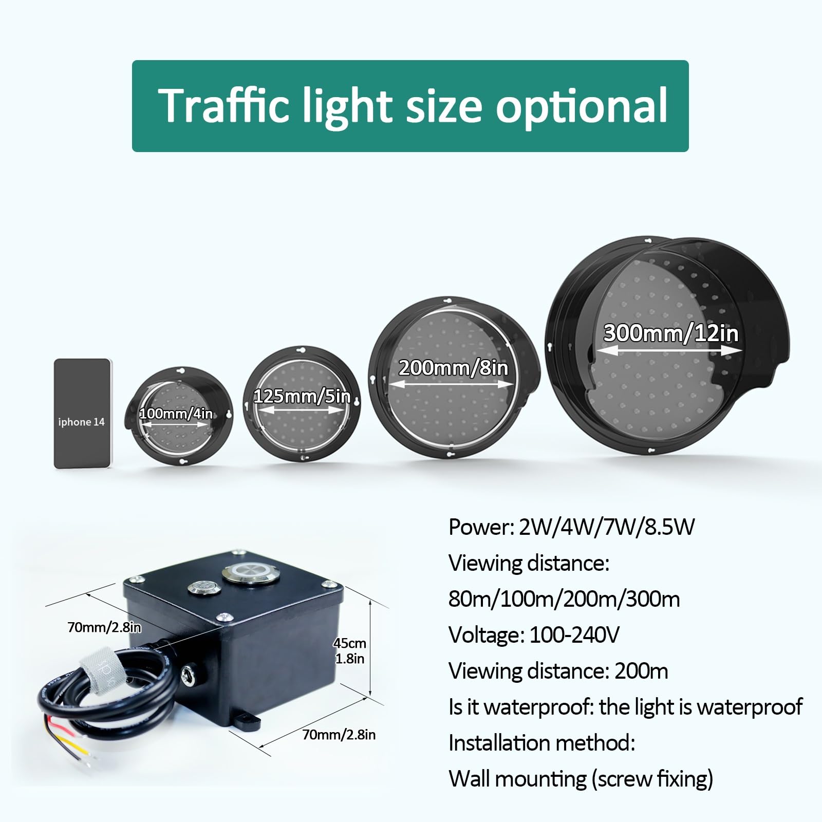 Semáforo, Luz de Freno, Luz de Señalización LED, Carcasa de PC, Impermeable IP67, Control por Botón, para Obras de Construcción y Muelles de Descarga(125mm/5in)
