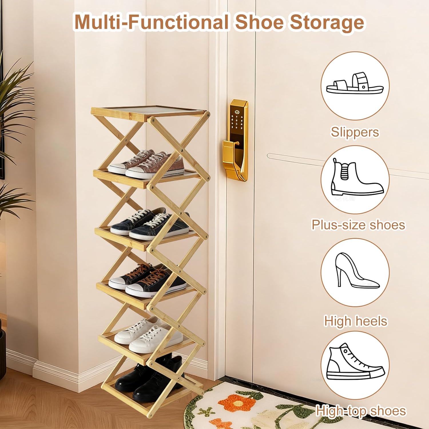 Simcat Shoe Rack for Closet Bamboo Shoe Storage Freestanding Shoe Storage Shelf for Closet, Entryway, Front Door Entrance (6 Layers, Original Color)