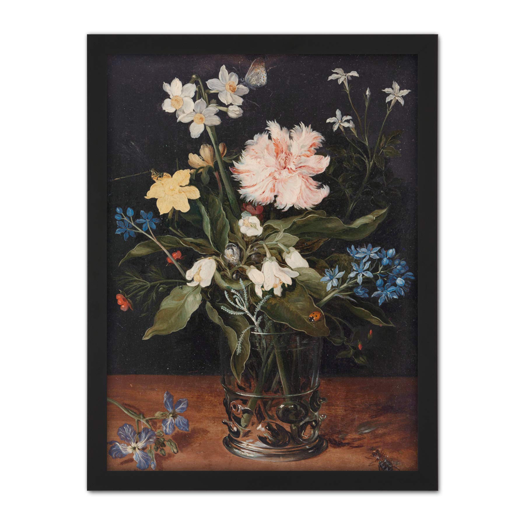 Artery8 Brueghel Still Life With Flowers In Glass Painting Artwork Framed Wall Art Print 18X24 Inch
