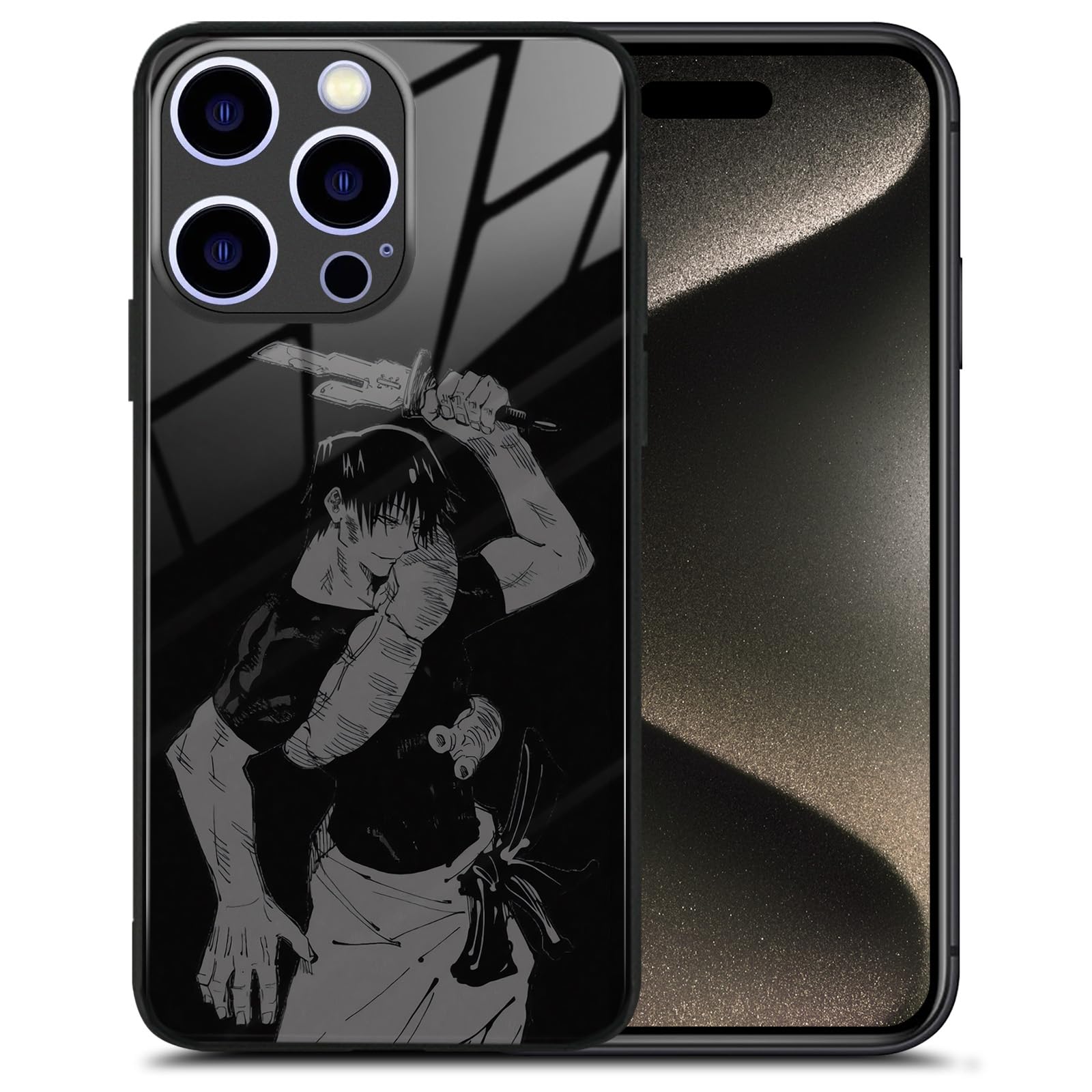 Toji_Jjk Popular Anime Glossy Case for Manga Lovers - Unique Manga Tempered Glass Cover for iPhone 15