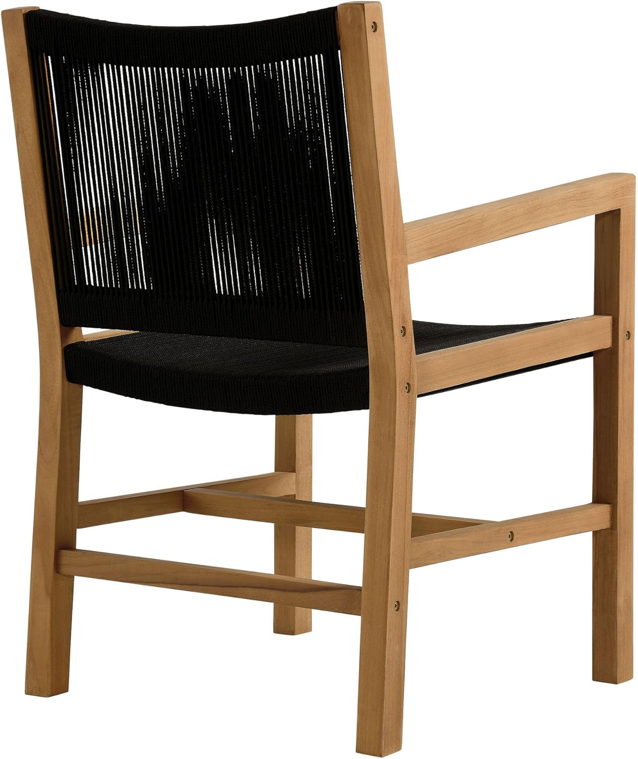 Modway Vienna Outdoor Patio Teak Wood Dining Armchairs Set of 2 in Natural Black – Woven Rope Teak Accent Patio Chairs with Armrests – Weather-Resistant Deck Chairs for Backyard, Porch