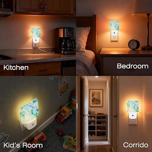 Miniatura 7 de Luz nocturna de mármol azul verde azulado dorado para niños, sensor automático del atardecer al amanecer, luz nocturna enchufable, ahorro de energía