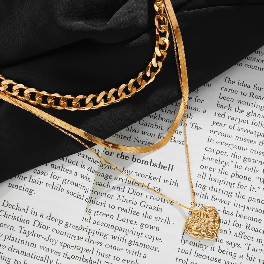 Chunky Gold Layered Necklaces for Women Big Heart Pendant Necklace Charm Stackable Chain Necklaces Trendy Choker Necklaces Gold Jewelry Accessories - Image 4