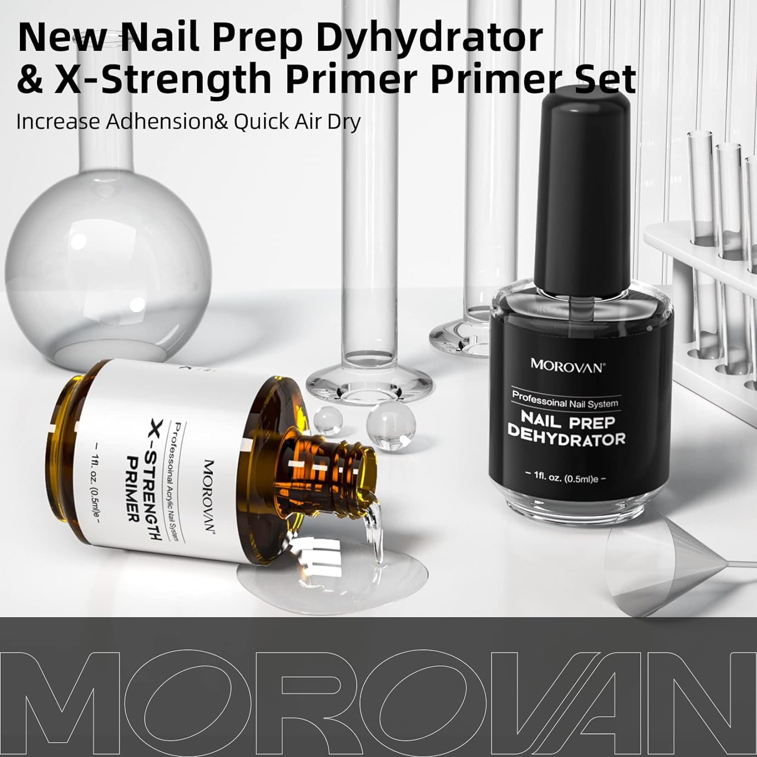 Morovan Primer Ongle and Nail Prep: No Burn Quick Air Dry Desydratateur Ongle Et X - Strength Primer Ongle Premium Natural Acrylic Powder Application
