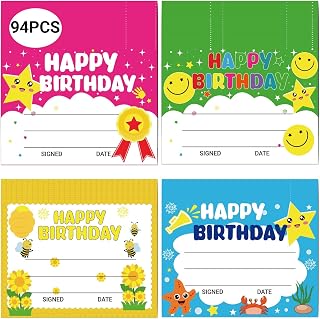 94 Pcs Student of Award Certificates End of School Year Superlatives Certificates Recognition Certificates of Achievement Graduation Birthday Certificates for Teacher Supplies (Happy Birthday)