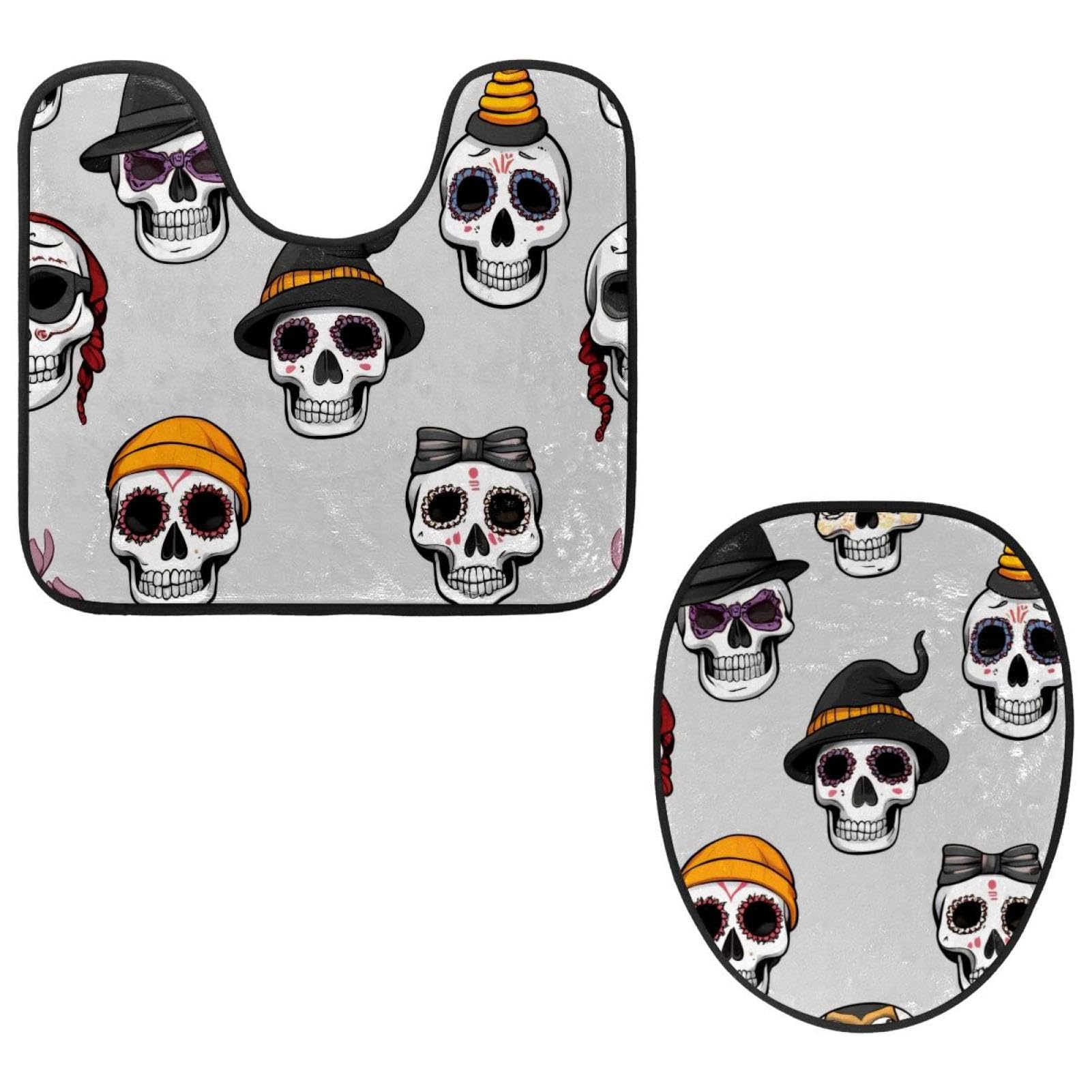 2 Pieces Flannel Toilet Contour Mat and Toilet Lid Cover, Soft Toilet Lid Cover Set Machine Washable Non Slip Contour Mat for Bathroom Decor Accessories