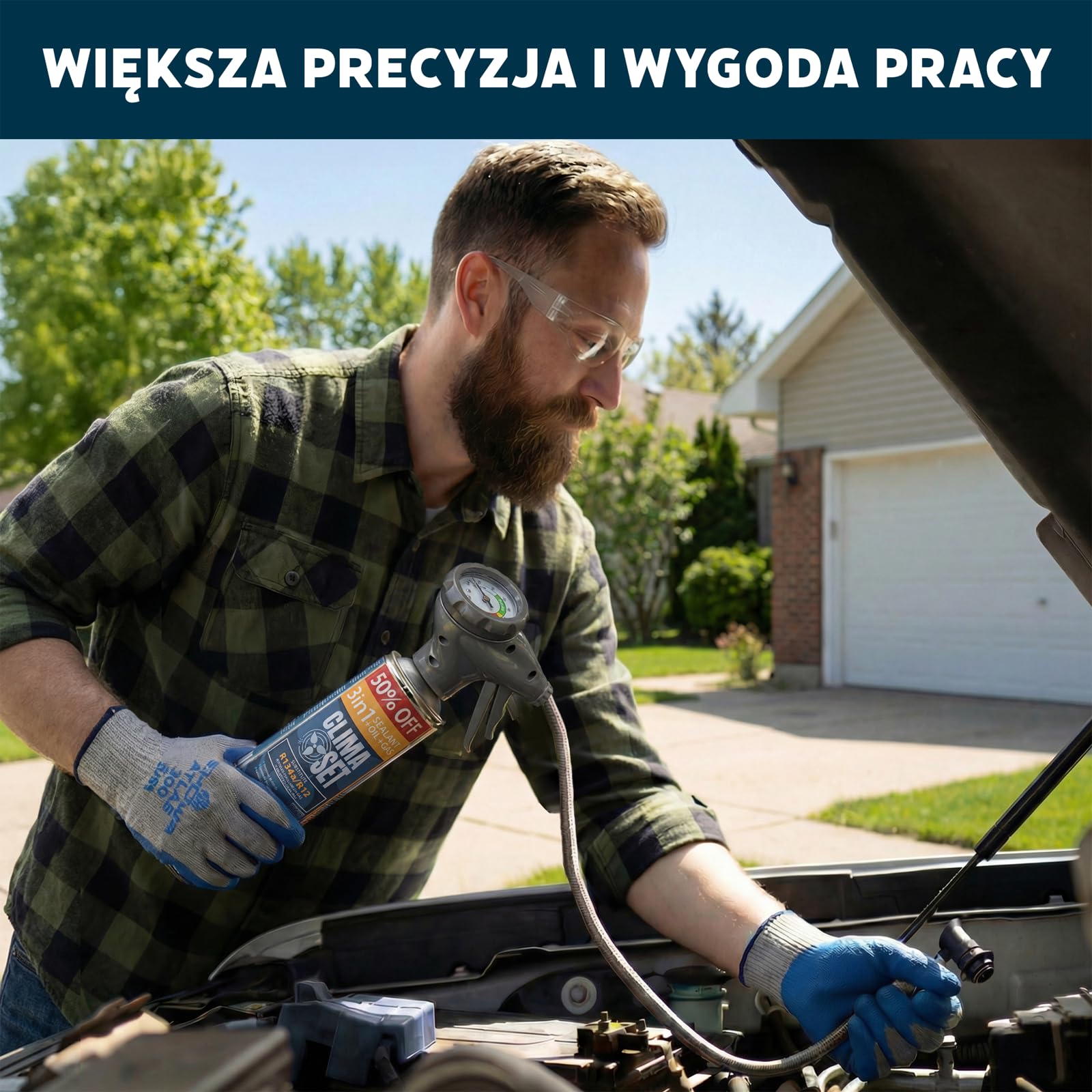 CLIMASET - Zestaw do Napełniania Klimatyzacji Samochodowej - Gaz&Olej R134a + Przewód spustowy - dla Aut 1994–2016, z Wygodnym Nowoczesnym Przewodem z Manometrem