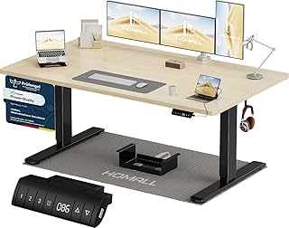 Homall Höhenverstellbarer Schreibtisch 140x70cm mit USB-A Ladeanschluss, Elektrischer Schreibtisch mit Kabel Management Tray, Standing Desk mit 3 Memory Funktion, Computertisch Beige+Schwarz