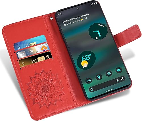 Miniatura 9 de Asuwish Funda de teléfono para Google Pixel 6A 5G 2022 con protector de pantalla de vidrio templado y piel de girasol, funda delgada con tapa