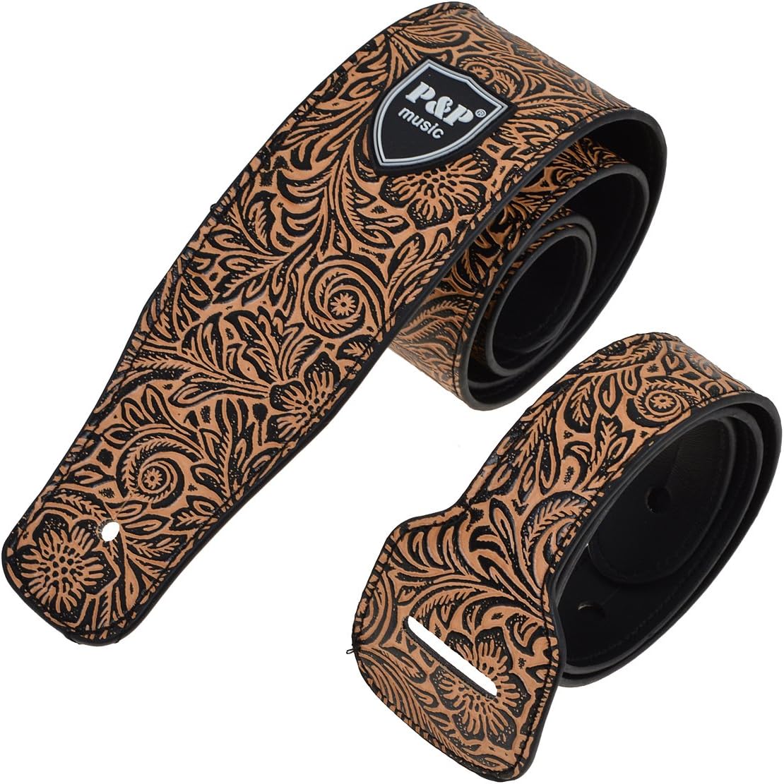 Kmise Padded Guitar Strap Leather Embossed Adjustable For Acoustic Electric guitar Bass Pack of 1
