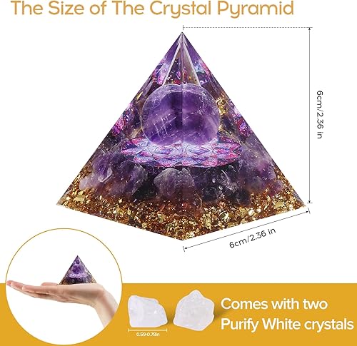 Miniatura 3 de Hopeseed Pirámide de orgón Orgonita Amatista de cristal curativo Pirámide de energía positiva para reducir el estrés, Reiki Chakra Curación