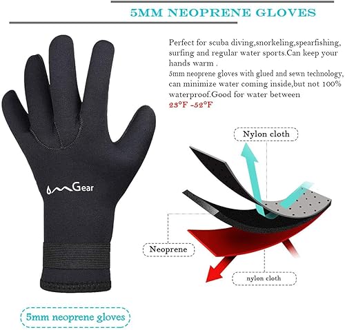 Vista 13 de OMGear Guantes de neopreno de buceo, guantes de neopreno de 0.118 pulgadas (0.118 in) térmicos flexibles con correa ajustable para la cintura