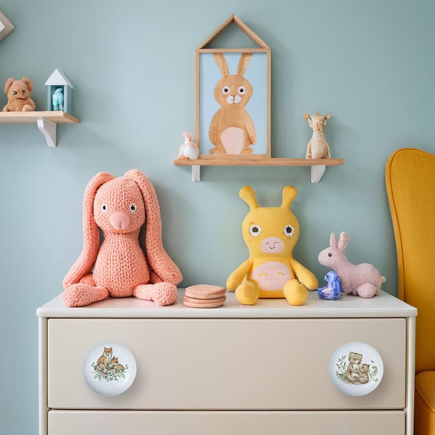 8Pack1.5 Flower Safari Animals Ceramic Cabinet Knob Cute Bear Nursery Kids Furniture Handle Round Dresser Drawer Knobs and Pulls