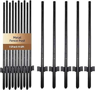 15 Pack Metal Fence Post Black Splicing, 6FT Heavy Duty Garden Fence Post for Wire Fence, Fence Posts No Dig U Post for Lawn, Garden, Farm