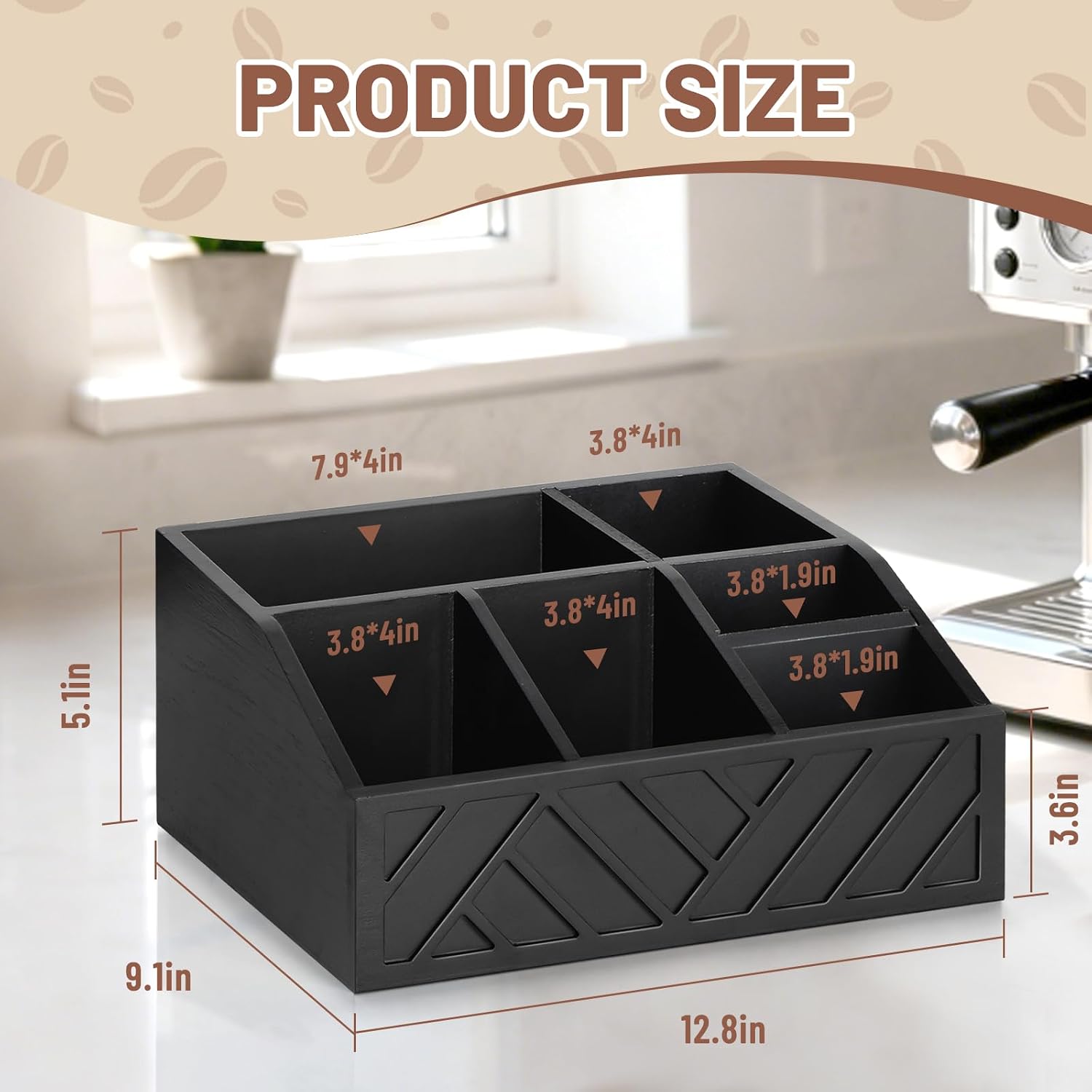 Coffee Station Organizer for Countertop, Wood Coffee Bar Organizer for Accessories, Coffee Pod Syrup Condiment Holder for Condiment, Farmhouse Tea and Condiment Holder for Decor Accessories